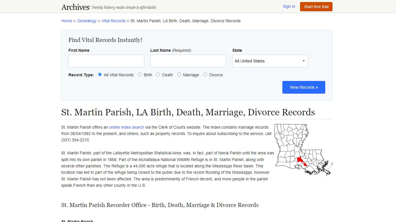 St. Martin Parish, LA Birth, Death, Marriage, Divorce Records